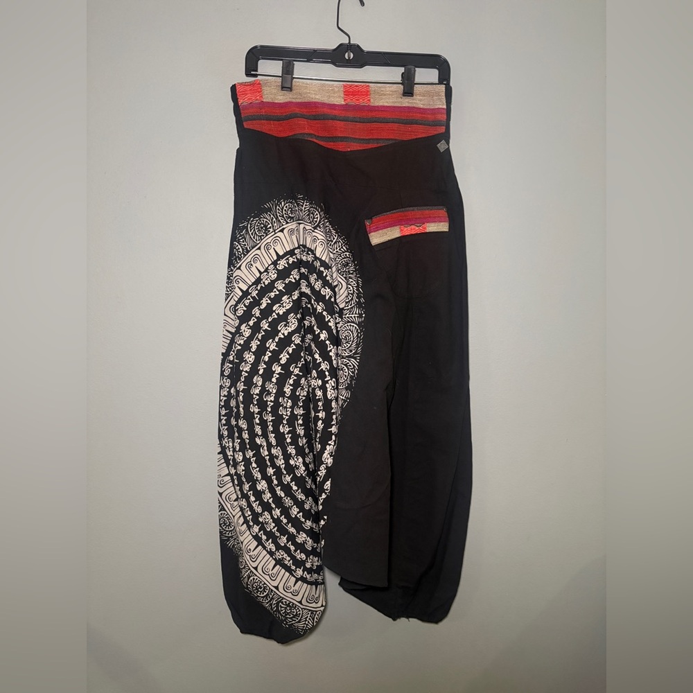 Wide Leg Women's Harem Pants with Black & Cream Mandala Print